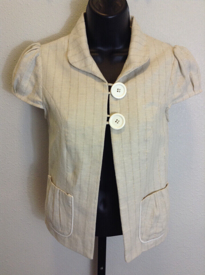 Maurices Studio Y NWT 2 Button Blazer Tan Gold Threading Pockets Lined Size S 5F