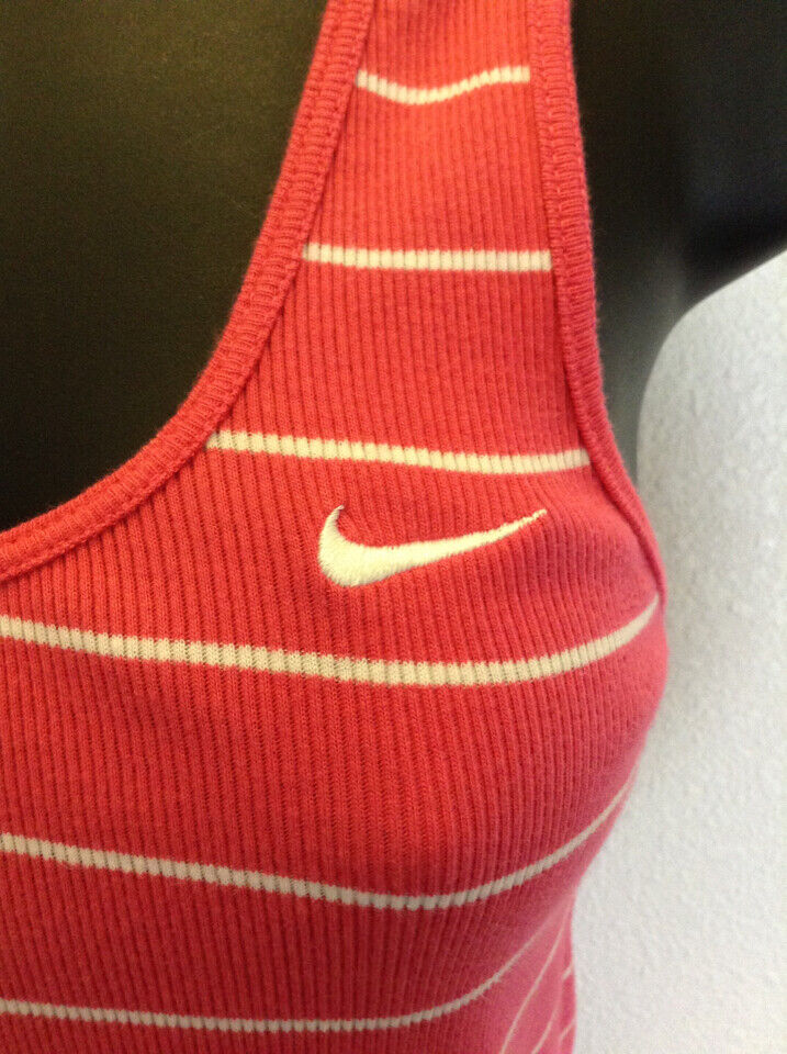 Nike Women's Pink Tank Top Size M 100% Ribbed Cotton Striped 5F