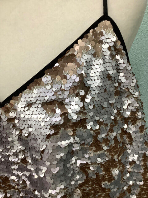 1 State NWT Sequin Tank Top Size XL Silver Mist Lined Adjustable Straps $89 5B