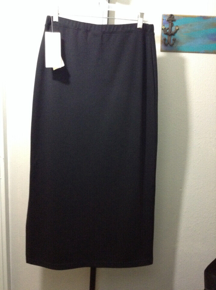 NWT Villager Liz Claiborne Black Long Skirt Size M Side Slit Stretch $40 5F