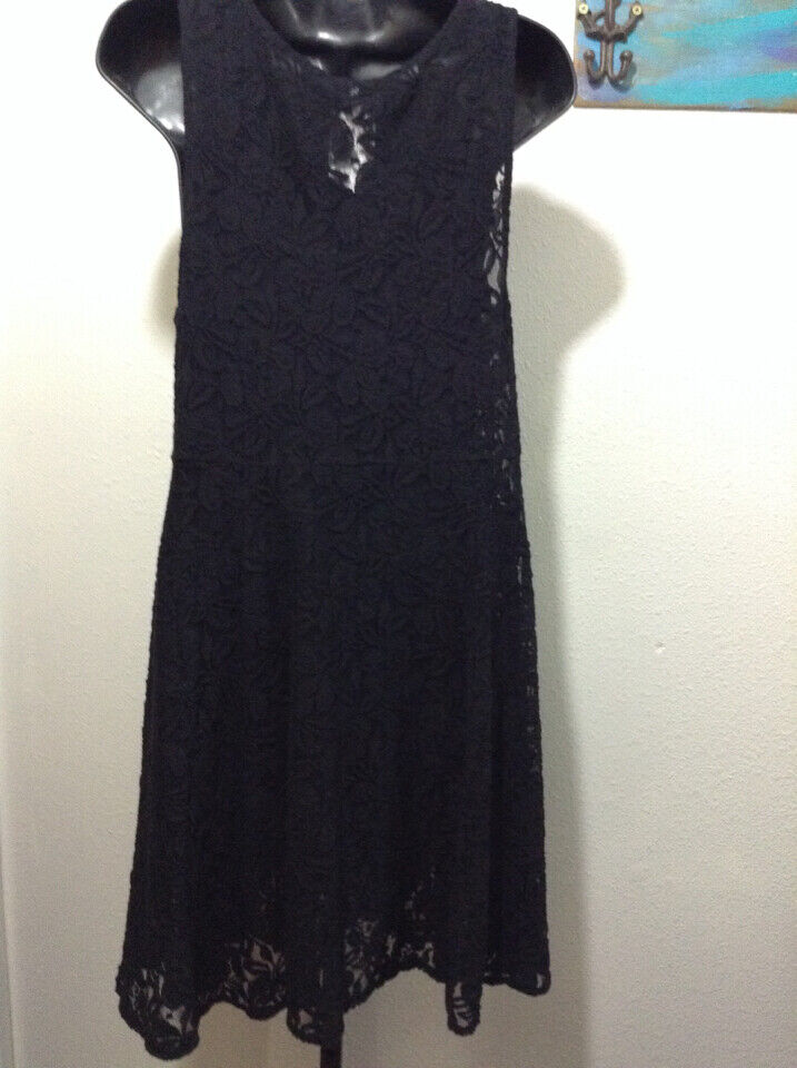 Free People Black Lace Tank Dress with Liner Sleeveless Skater Size M 5F