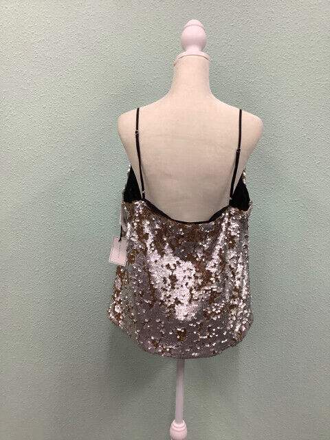 1 State NWT Sequin Tank Top Size XL Silver Mist Lined Adjustable Straps $89 5B