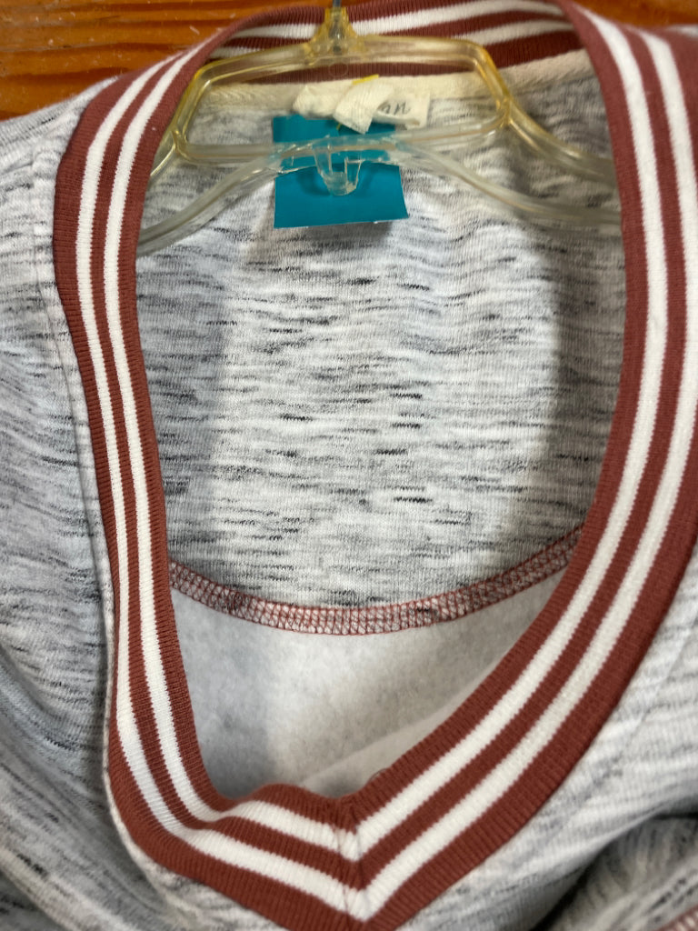 Anthropologie Madigan V-Neck Sweater Grey Microstripe Rust/White Trim Size M