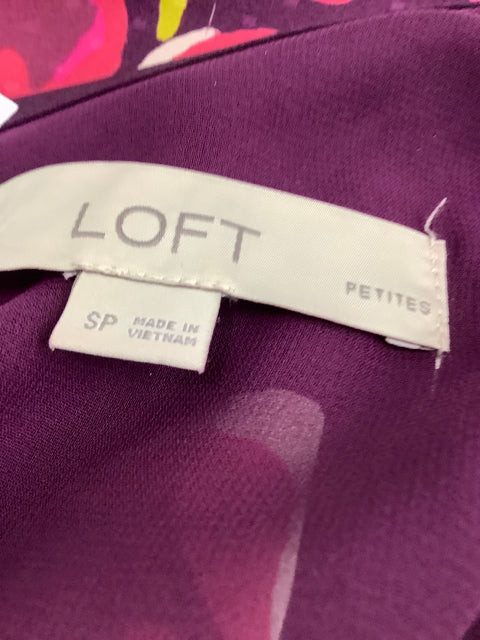 Loft Petites Size SP Dres Purple with Flowers Long Sleeve 3D