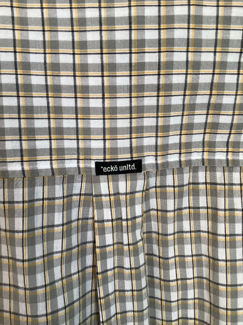 Ecko Unltd "The Dwyer" Plaid Polo Button Up Grey Yellow Size L Cotton 5G