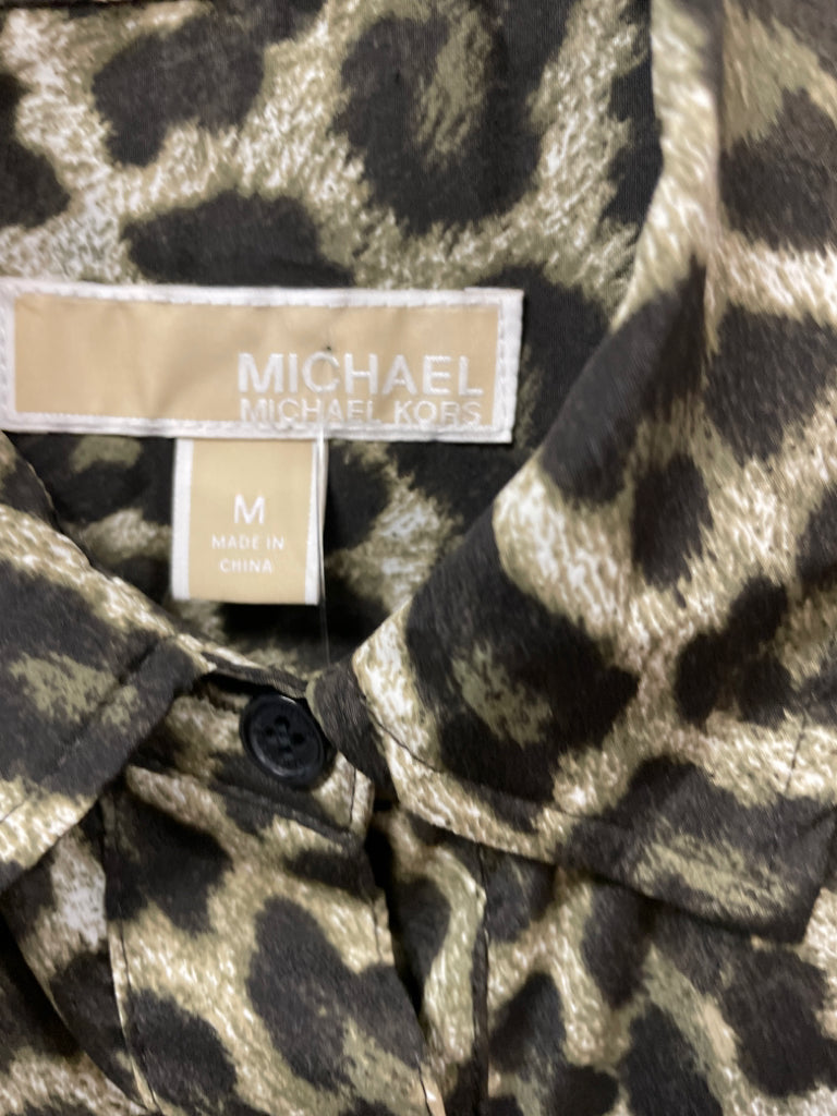 Michael Kors NWT Roll Sleeve Button Front Animal Print Blouse Size M