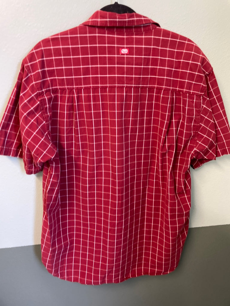 Echo Unltd A Woven Shirt Button Up Size L Red Plaid Cotton Short Sleeve 6B