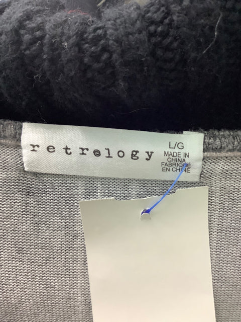Retrology Size L Grey Plaid Tie Waist Long Sleeve Top Light Sweater 4D