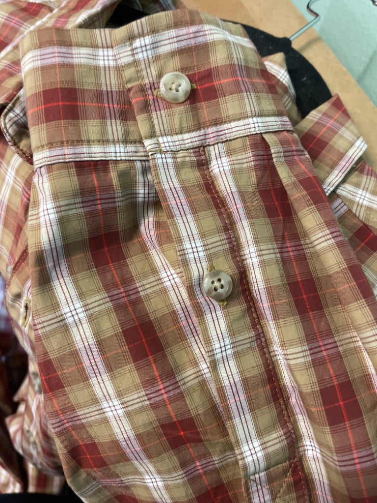 Eddie Bauer Brown Red Plaid LS Button Up Shirt Size TXL Mesh Neck 6B