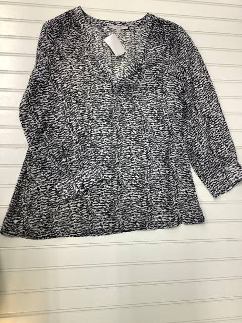 41 Hawthorn V Neck Black/White Blouse Size S 3/4 Sleeve Button Cuff 1A
