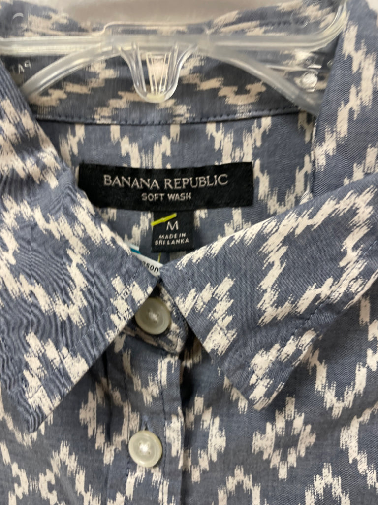 Banana Republic Soft Wash Button Front Top Blue White 100% Cotton Size M
