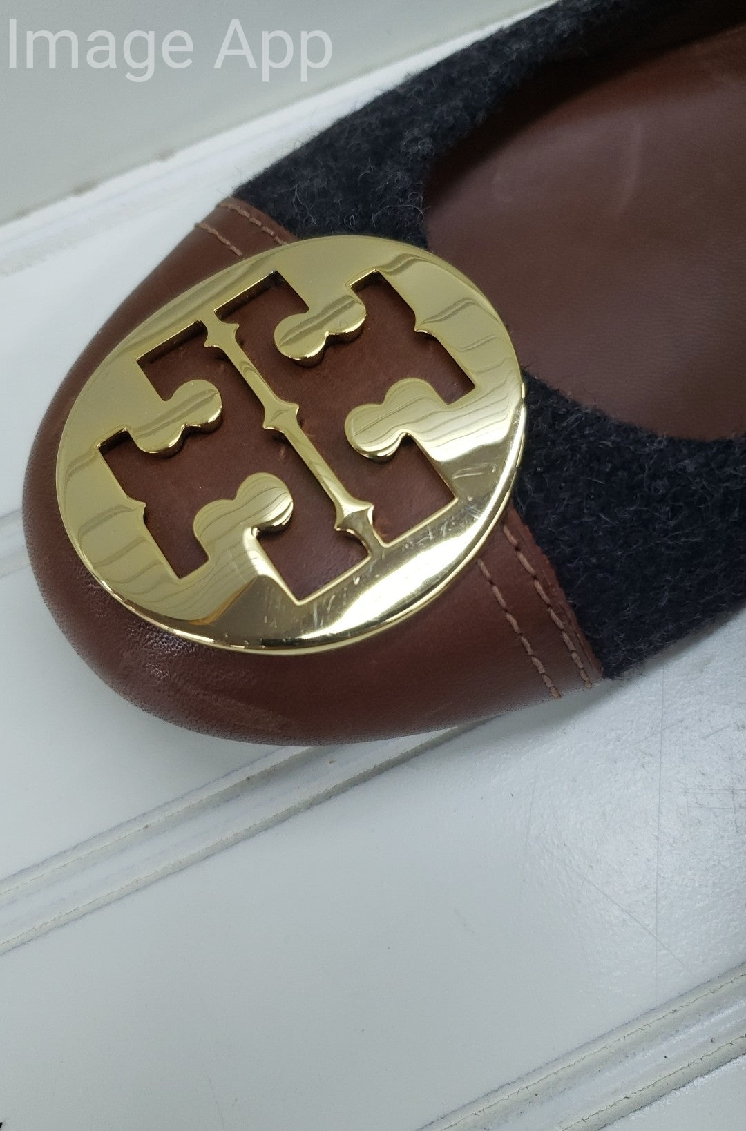 Tory Burch Parker Flannel and Leather Flats Size 9.5 1F