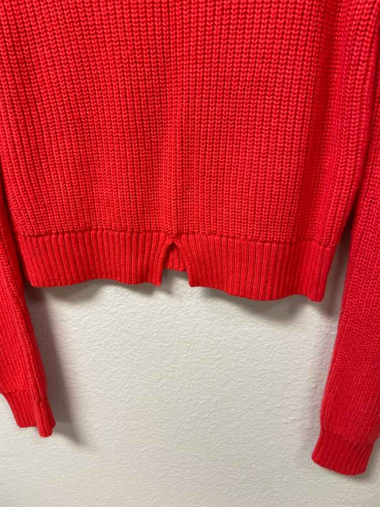 Banana Republic Shaker Stitch Knit Cropped Sweater Orange Red Crew Nech Ribbed Size M