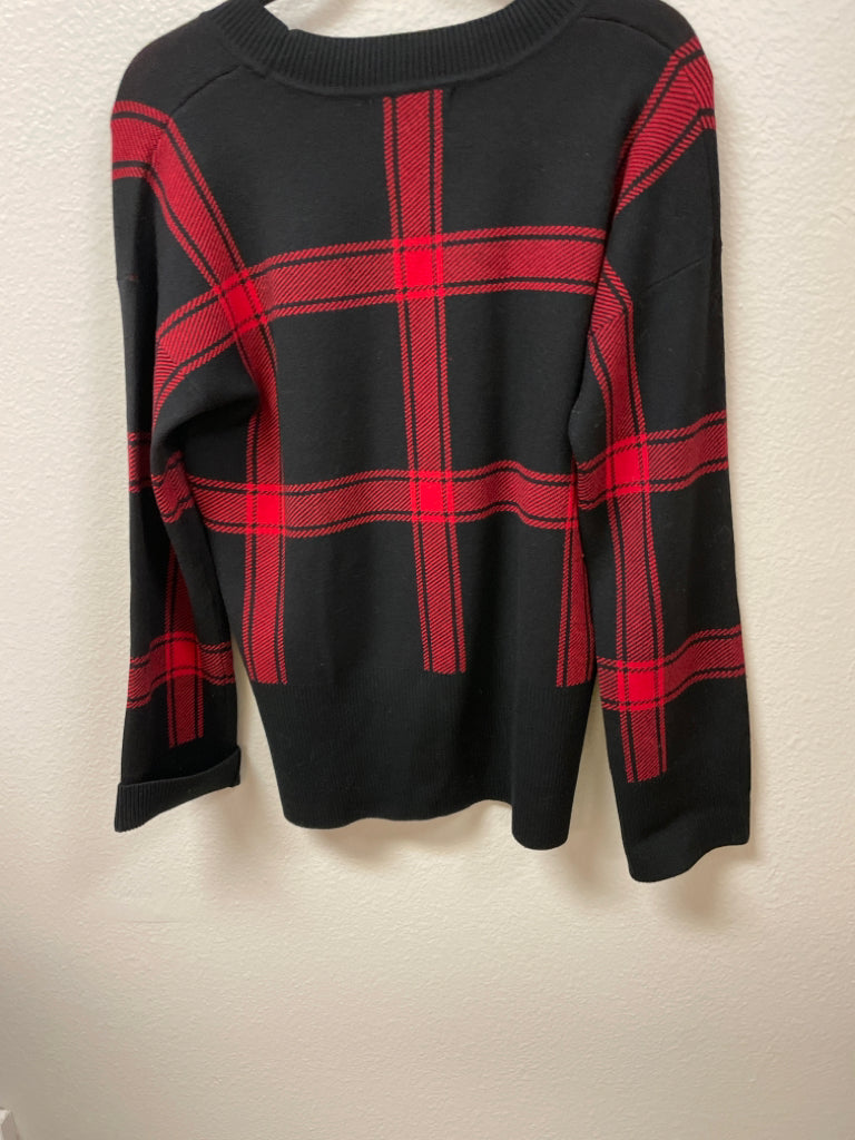 Banana Republic Black and Red Plaid Windowpane Sweater Size S Crew Neck 6G
