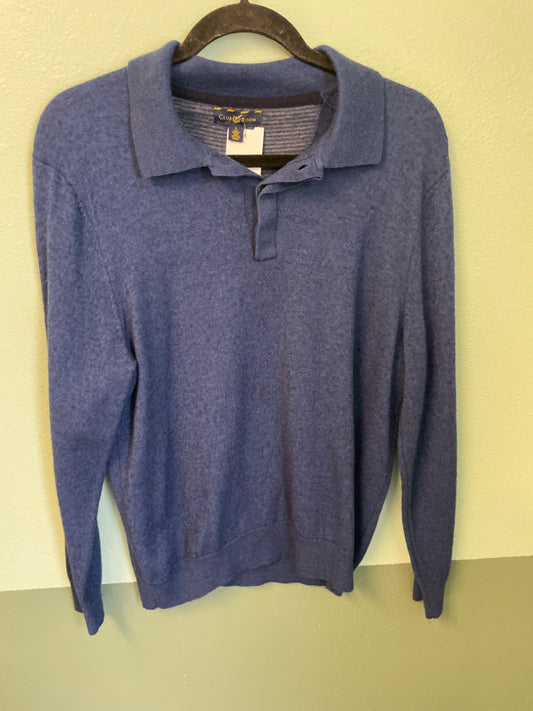 Club Room Men's Merino Wool Blend Polo Sweater Size L Blue 6B