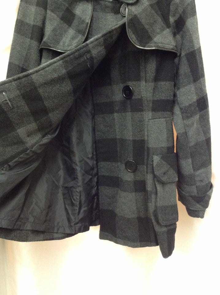 Candie's Size S Pea Coat Jacket Plaid Black/Grey 3C