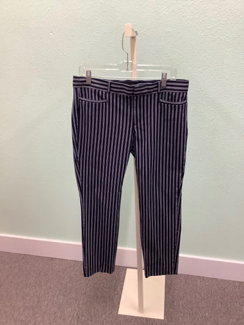 Banana Republic Sloan Fit Pant Slacks Size 8 Navy Blue White Stripe 1A