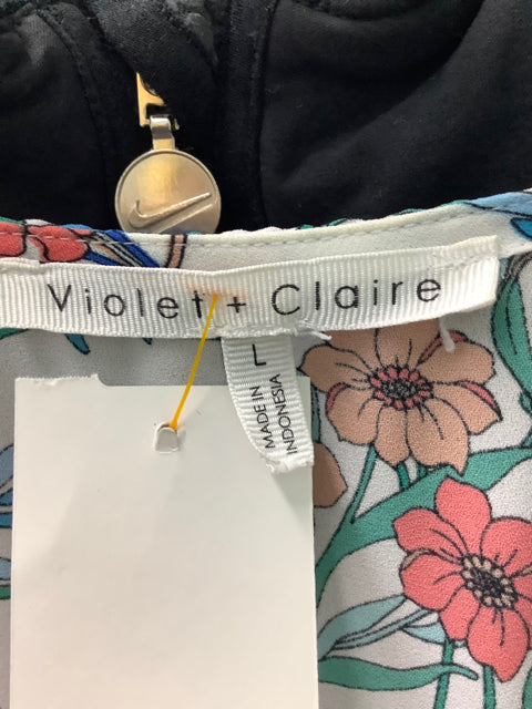 Violet + Claire Size L Floral V-neck Sleeveless Blouse Tank 4D