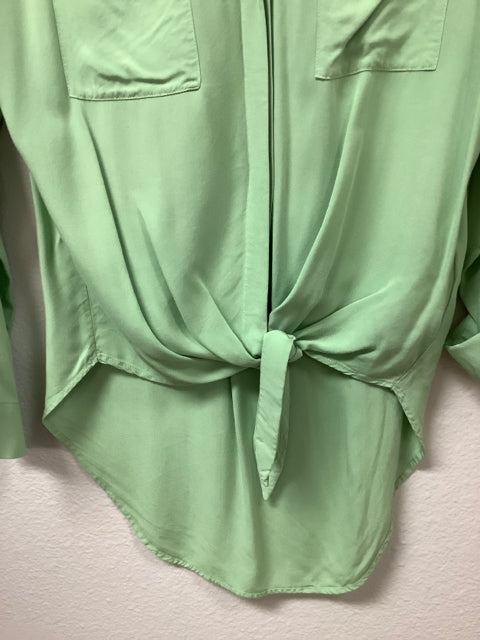 Anthropologie Maeve Green Womens Size XS Tie Front Button Shirt Hi Lo Viscose