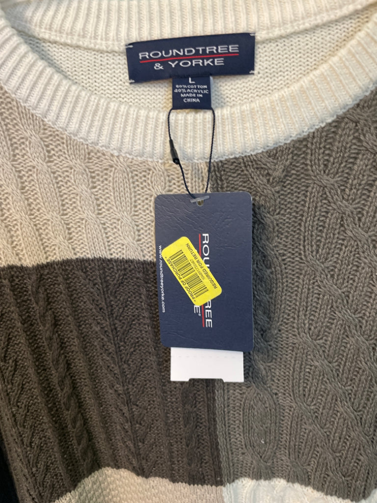 Roundtree & Yorke NWT Color Block Cream Cable Knit Sweater Size L $69.50 6C