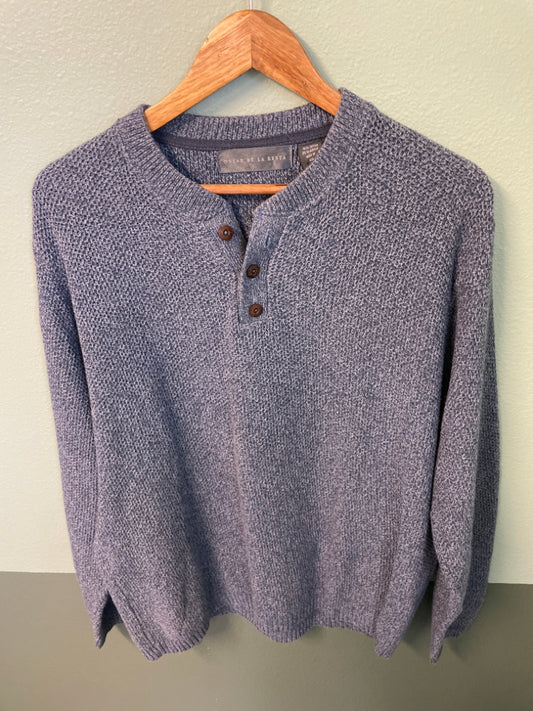 Oscar De La Renta 3 Button Collar Knit Sweater Blue Size L 6C