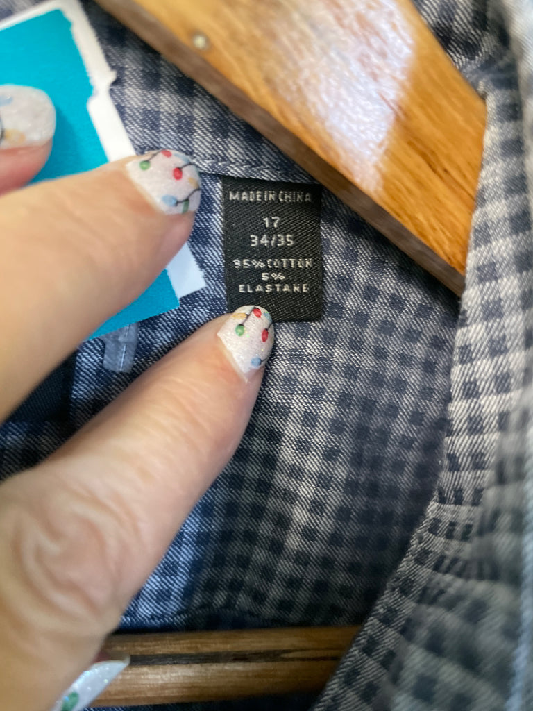 John Varvatos USA SLim Fit Button Down Shirt Size 17 34/35 Blue Grey 6C
