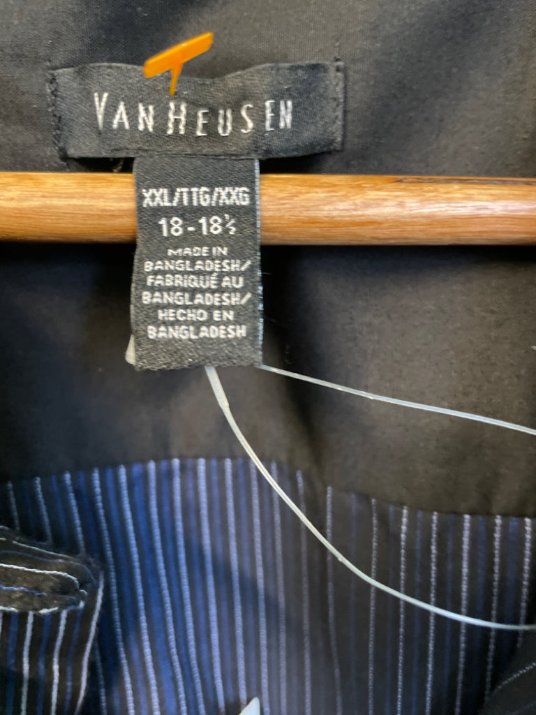 Nan Heusen Button Down Size XXL 18-18 1/2 Blue Black Stripe Like New 6C