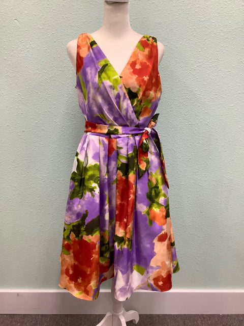 Jones New York Dress Size 6 Purple Watercolor Fit and Flare V Neck 3H