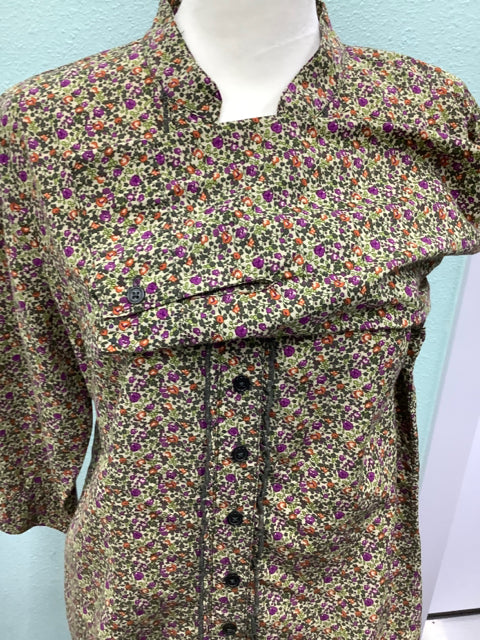 Dressbarn 3/4 Sleeve Floral Blouse Button Up Size M 2C