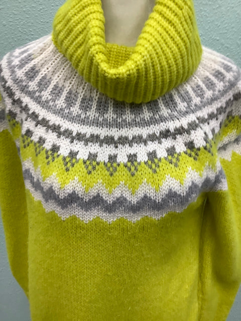 Loft Turtle Neck Sweater Size S Yellow White Grey Gold Knit