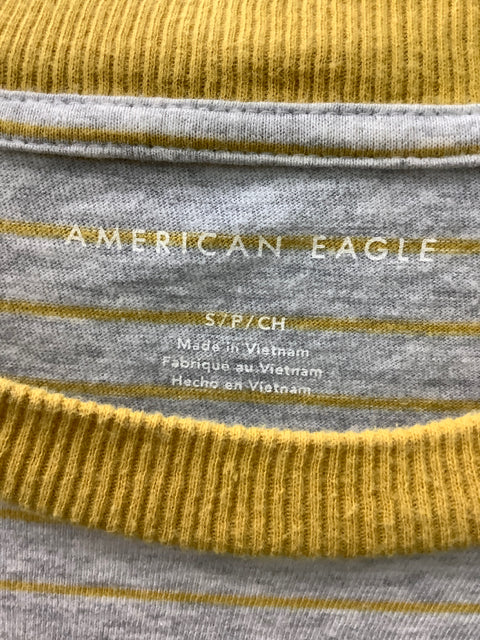 AE American Eagle Size S Ringer Graphic Tee Grey Yellow New York City 4D