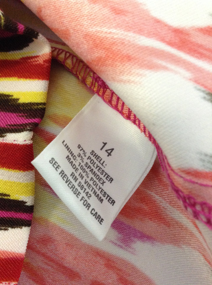 Women's Roz and ali sleeveless Size14 Dress pink/yellow/multicolor w/ pockets 1E