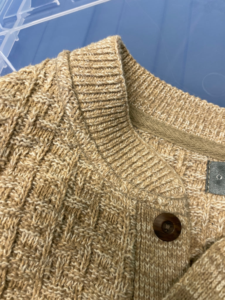 Oscar De La Renta Knit Sweater 3 Button Collar Oatmeal Tan Size M Cotton Blend 6C
