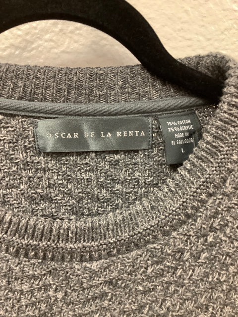 Oscar De La Renta Knit Sweater Crew Neck Gray Size L Cotton Blend 5A