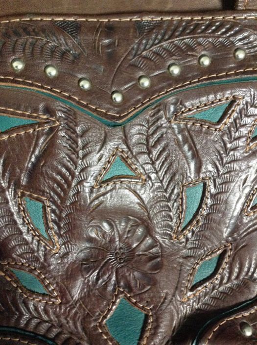 Hand Tooled Leather Purse Made in Paraguay Brown/Green (dark Teal) Vintage 1G