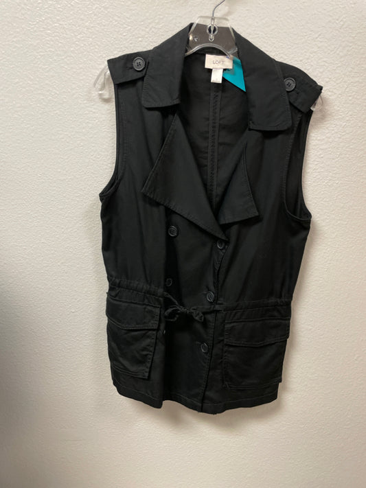 LOFT Utility Vest Size M Button Front Pockets Black Tie Waist 1A