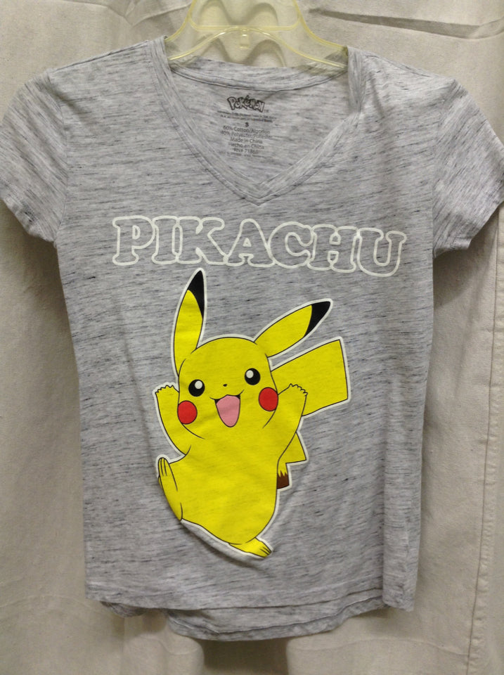 Pokémon Pikachu Size S Grey Microstripe T-shirt Cotton/poly Blend 3D