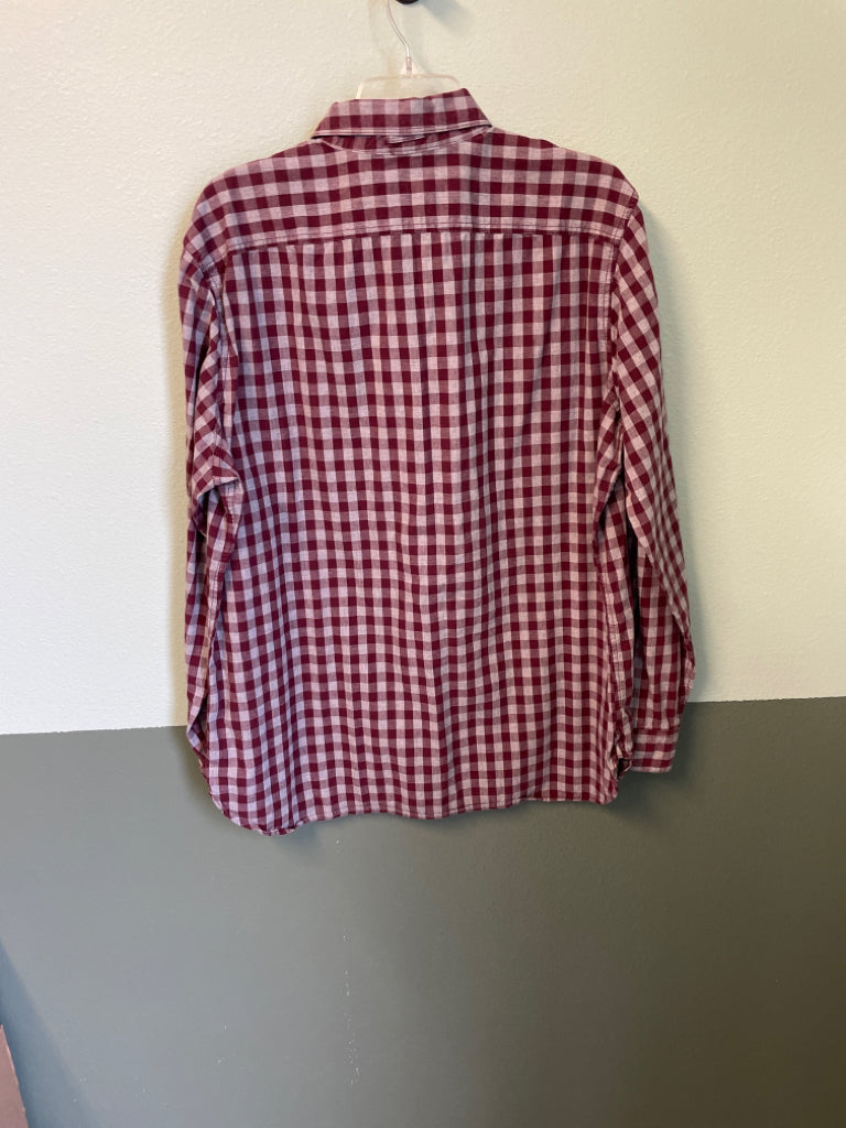 Gap Classic Fit Button Down Size XL Red Grey Plaid Long Sleeve 6B