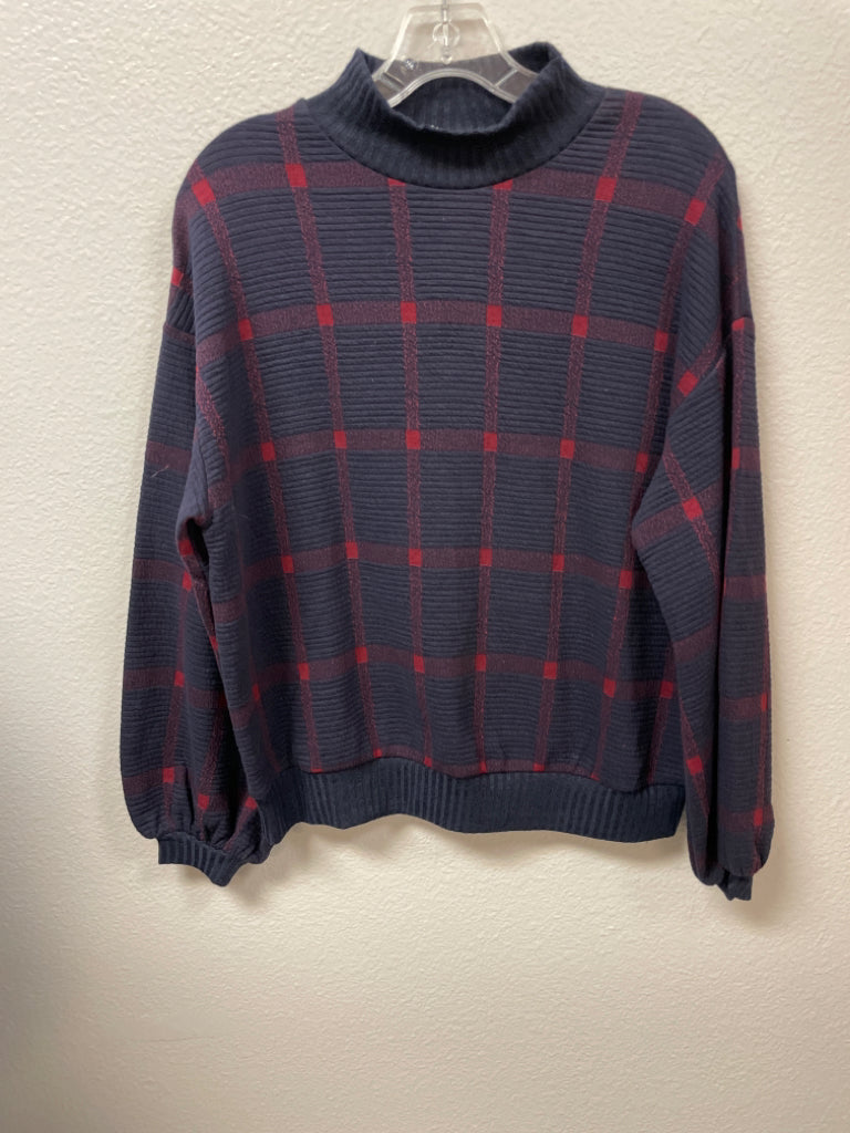 Anthropologie Porridge Blue and Red Baloon Sleeve Sweater Size S