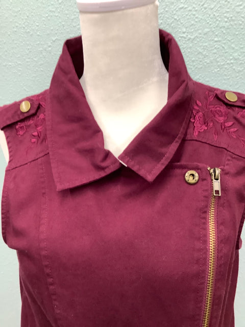 Miami Jean Denim Vest Jacket Red Embroidered Size S 2B