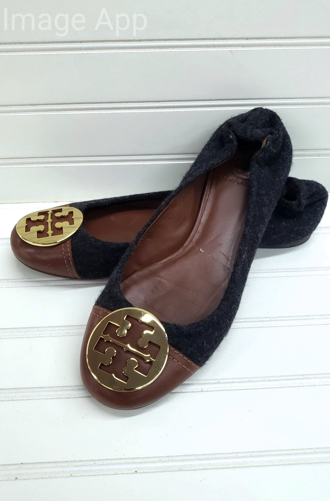 Tory Burch Parker Flannel and Leather Flats Size 9.5 1F