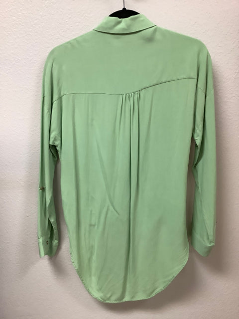 Anthropologie Maeve Green Womens Size XS Tie Front Button Shirt Hi Lo Viscose