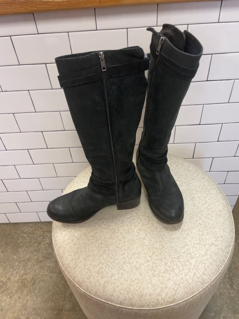 UGG Boots Darcie Black Leather Knee High Riding Size US 8.5 UK 7 EU39.5 SB1