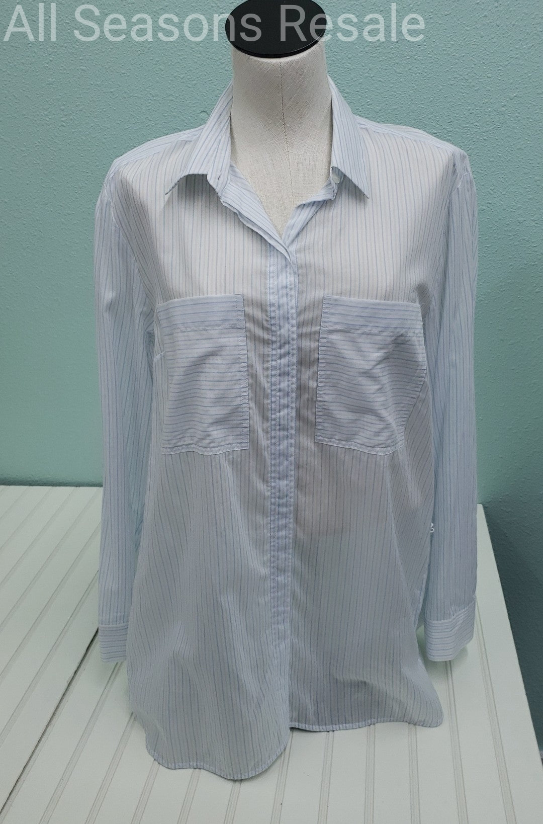 NWT Michael Kors Heritage Blue Size M Button Up Blouse Tunic Shirt 2D