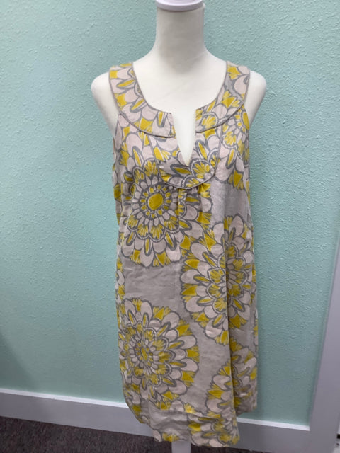 Ann Taylor Loft Size 6 Sleeveless V-Neck Dress Yellow Flower Light Tan 3B