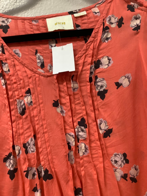 Maeve Anthropologie Fluttered Maya Coral Floral Print Blouse Shirt Size 2 (XS)