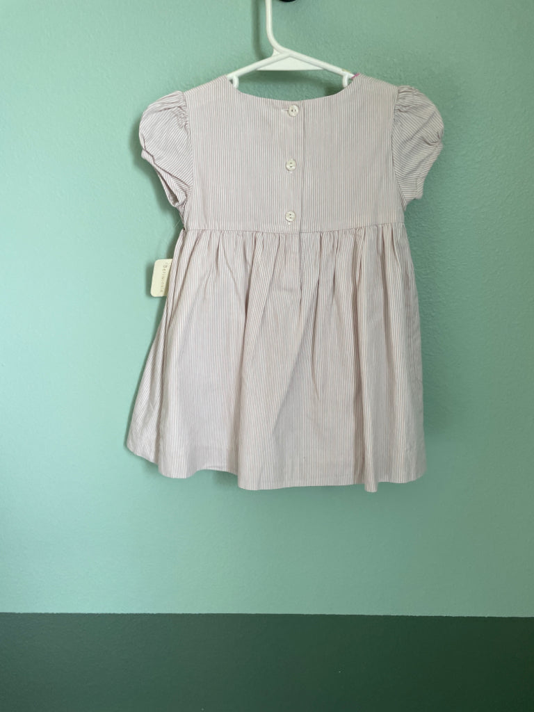 Periwinkle NWT Tiptoe 11 Smocked Dress Size 18M Beige/White Lined Cotton 6D