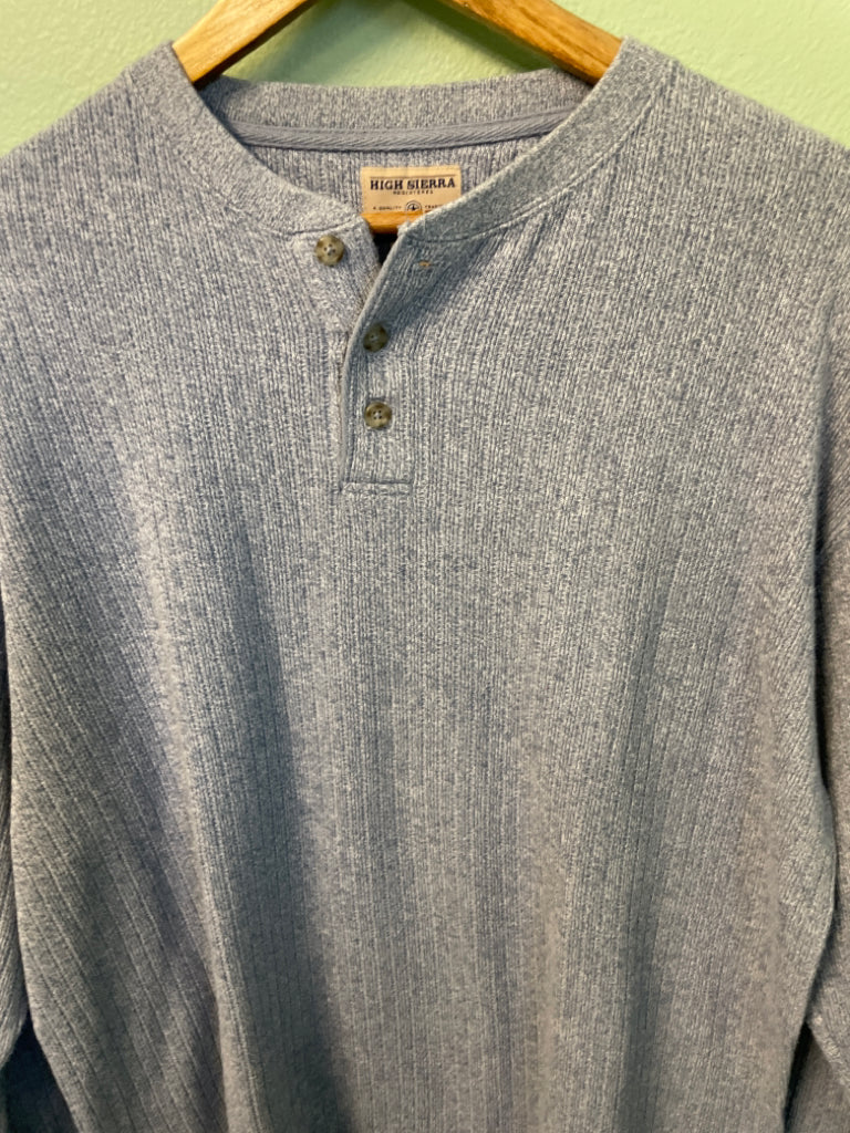 High Sierra Ribbed Knit Henley Blue 100% Cotton Size L 3 Button 6C
