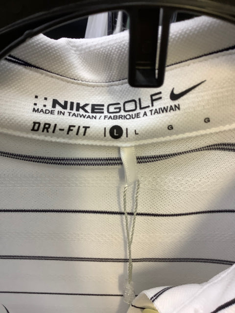 Nike Golf NWT Size L Sleeveless Polo White Black Stripe Active Wear $45.00 1A