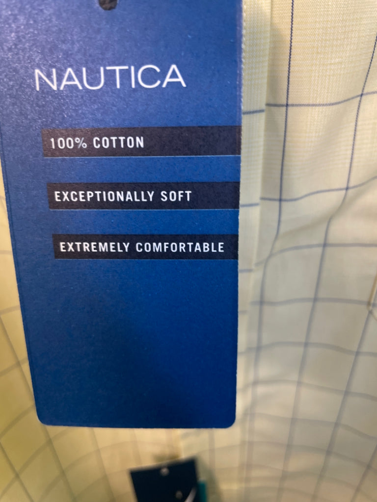 Nautica NWT Classic fit Yellow Blue Button Up Size 16H 32/33 Cotton 6B